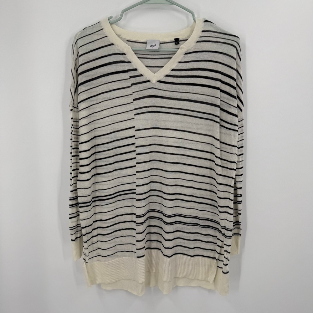 Cabi Women's Sweater Small Striped V Neck‎ Long Sleeve Tunic Knit Top